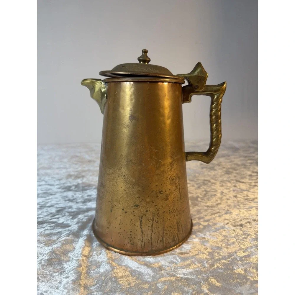 Colonial Virginia Handmade Copper Coffee Pot Pitcher Hampton VA Brass Hinged Lid